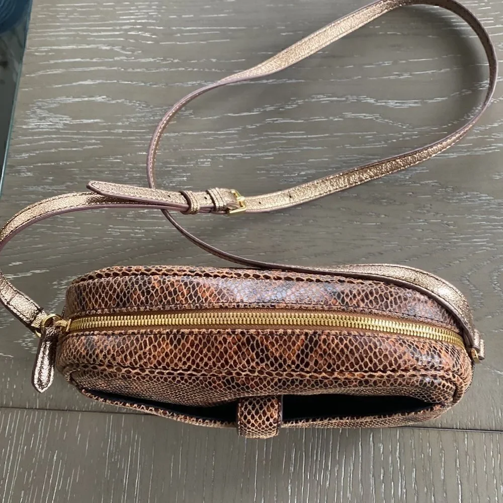 G.I.L.I Women’s Snake Print Leather Gold Rose Crossbody Bag Purse and Wallet Set